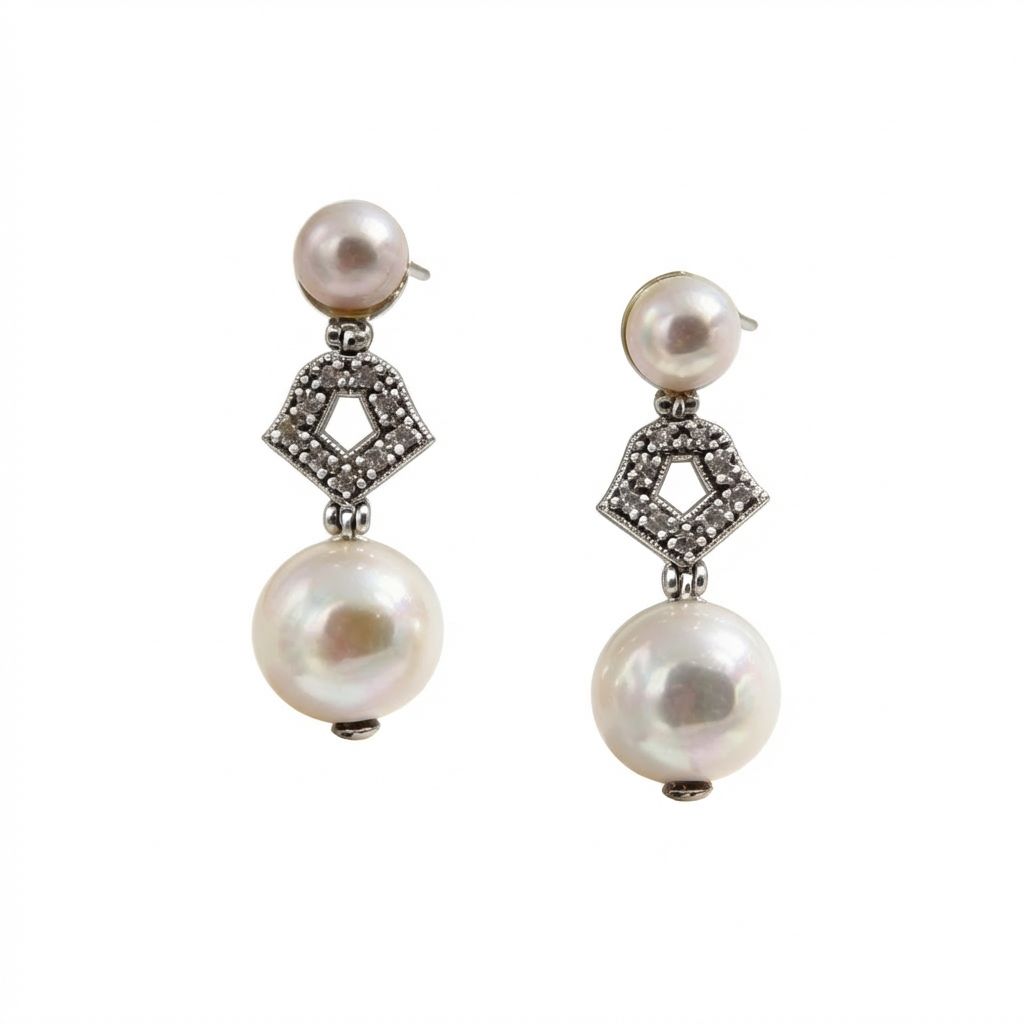 Indonesian Pearl &amp; Zircon Earrings - Natural Luster Meets Brilliant Sparkle