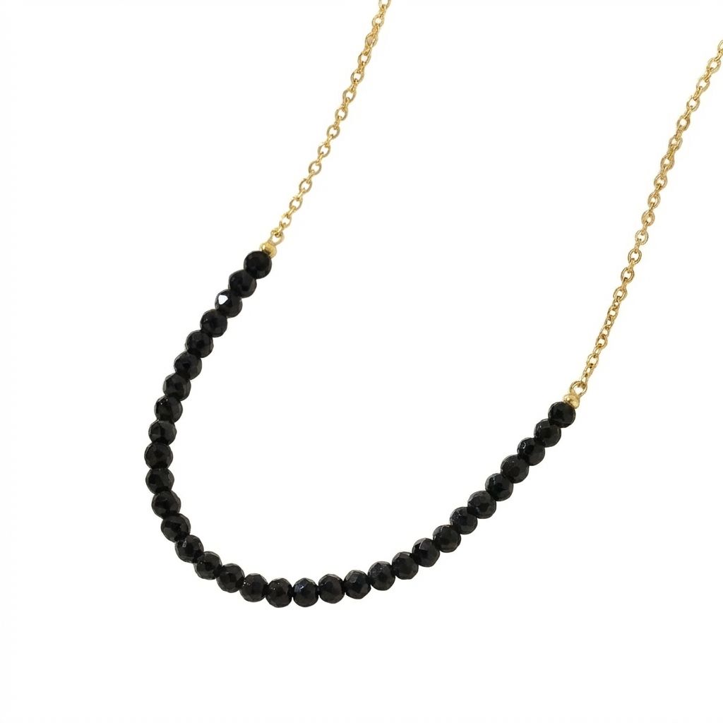 Black Spinel Choker Necklace in Gold-Plated 925 Sterling Silver