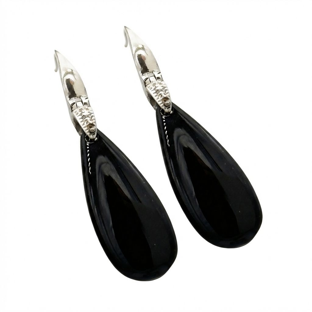 Black Onyx &amp; 925 Sterling Silver Earrings - Classic Versatile Elegance