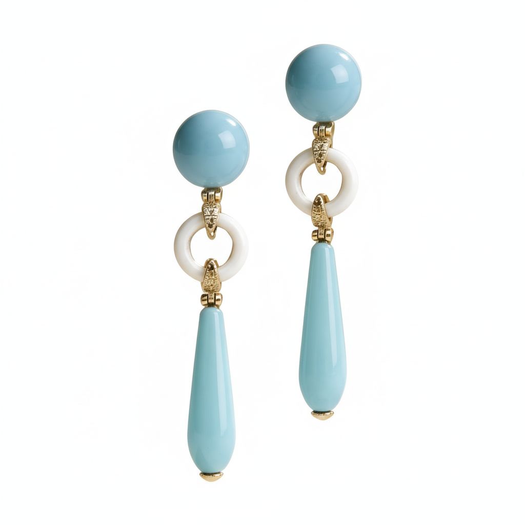 Turquoise &amp; White Agate Earrings in 925 Sterling Silver - Natural Color Harmony