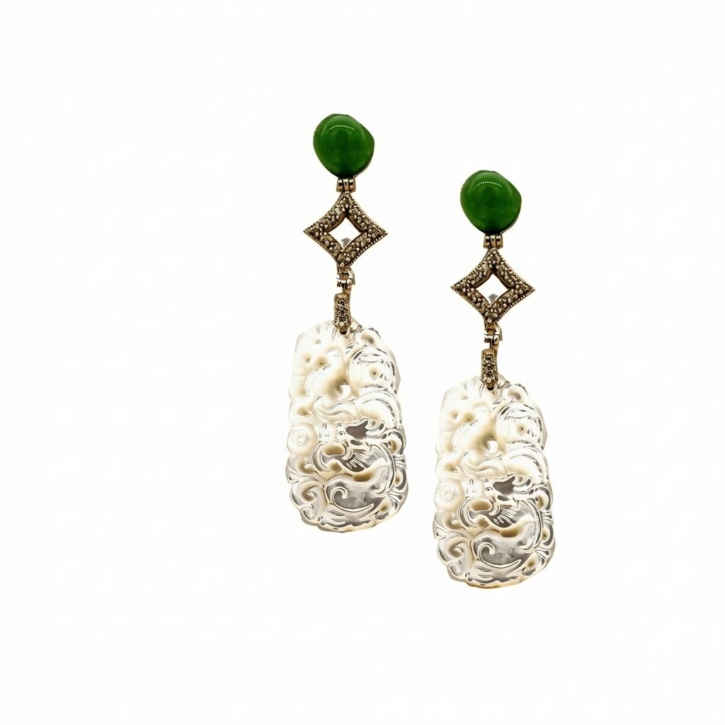 Jade, Mother-of-Pearl &amp; 925 Sterling Silver Earrings - Elegant Iridescent Beauty