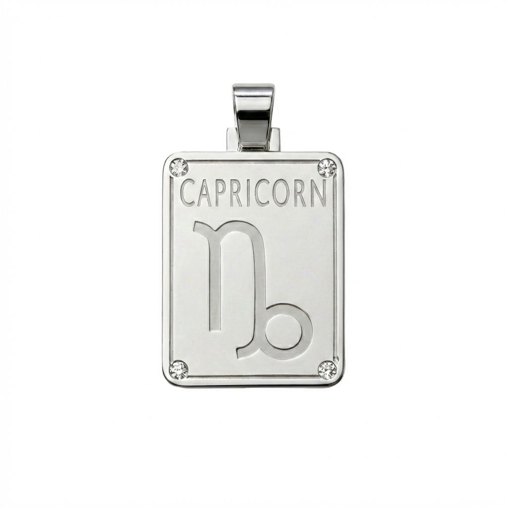 Capricorn Zodiac Sign Pendant in 925 Sterling Silver with Diamonds - December 23 to January 22