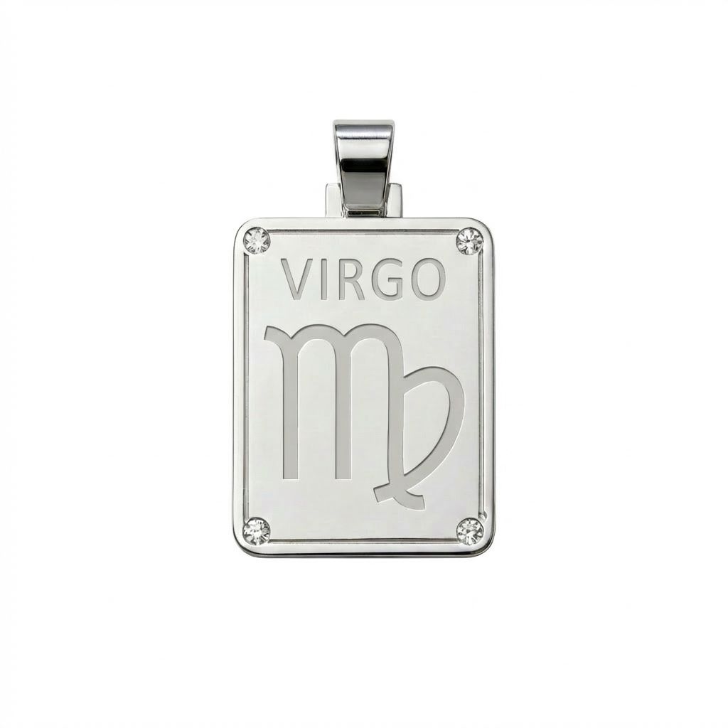 Virgo Zodiac Sign Pendant in 925 Sterling Silver with Natural Diamonds - August 24 to September 23