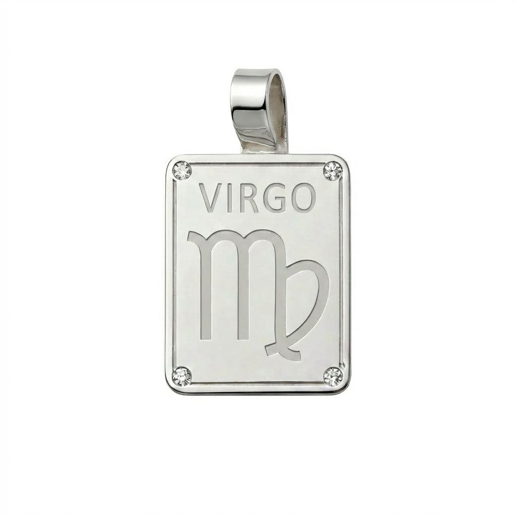 ​Ciondolo Segno Zodiacale Vergine in Argento Massiccio 925 con Diamanti Naturali - 24 Agosto - 23 Settembre