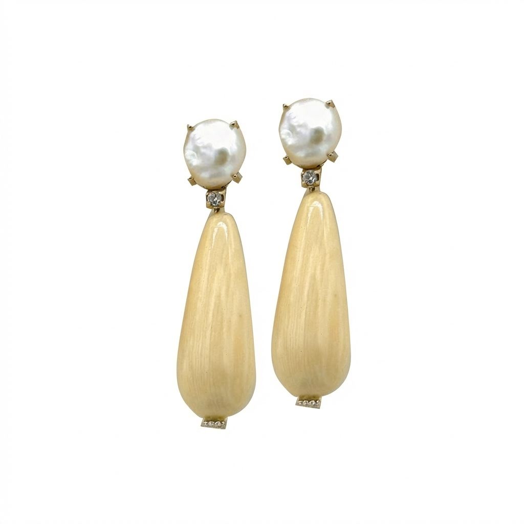 Natural Bone, Pearl &amp; Zircon Earrings - Organic Elegance