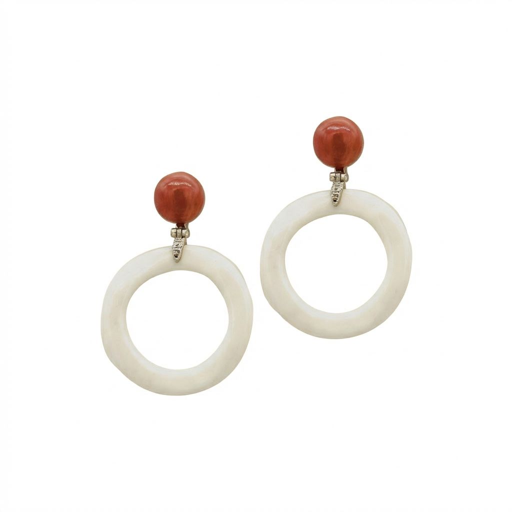 Ivory, Coral &amp; 925 Sterling Silver Earrings - Organic Elegance