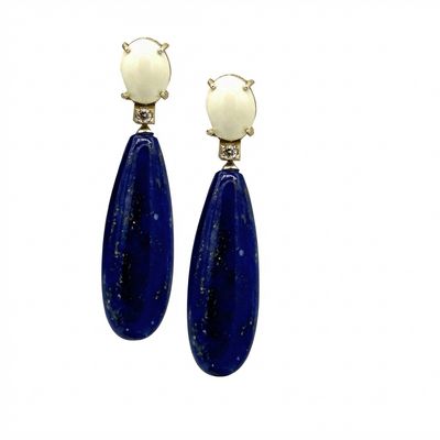 Lapis Lazuli, Mother-of-Pearl &amp; Zircon Earrings in Gold-Plated 925 Sterling Silver