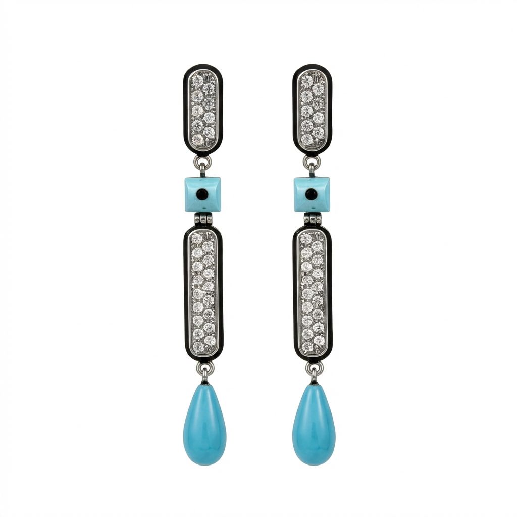 Turquoise, Zircon &amp; Enamel Earrings in 925 Sterling Silver - Vibrant Artisan Design