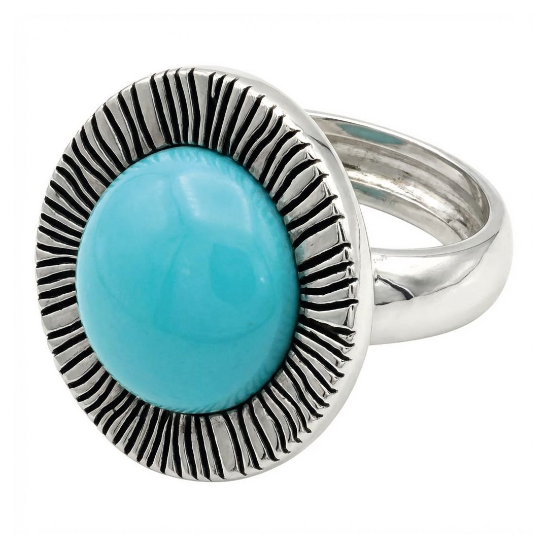 Handcrafted 925 Sterling Silver Adjustable Ring with Natural Turquoise Paste Stone - Radiant Ray Design