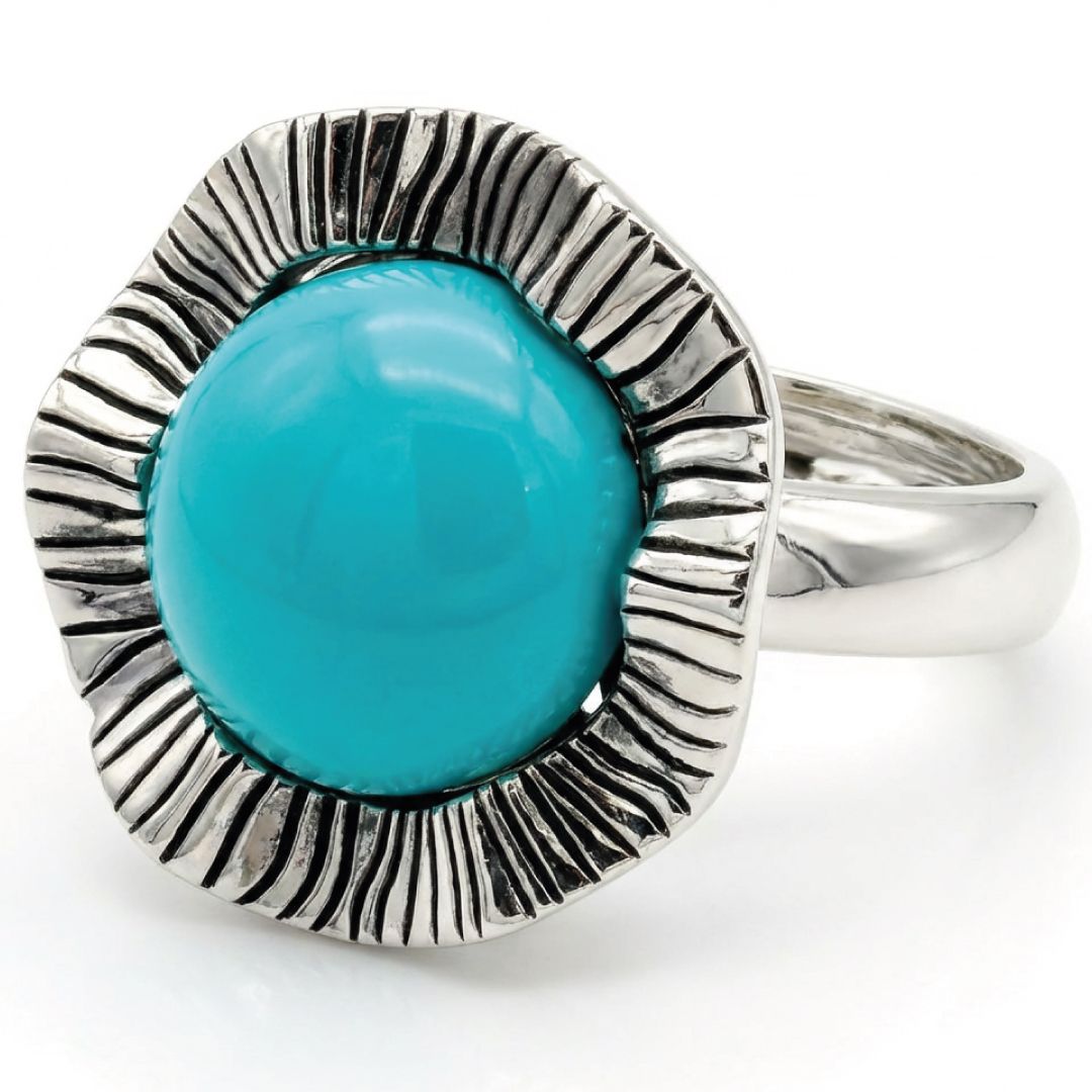 925 Sterling Silver Ring with Turquoise Paste Stone - Handcrafted Radiant Design