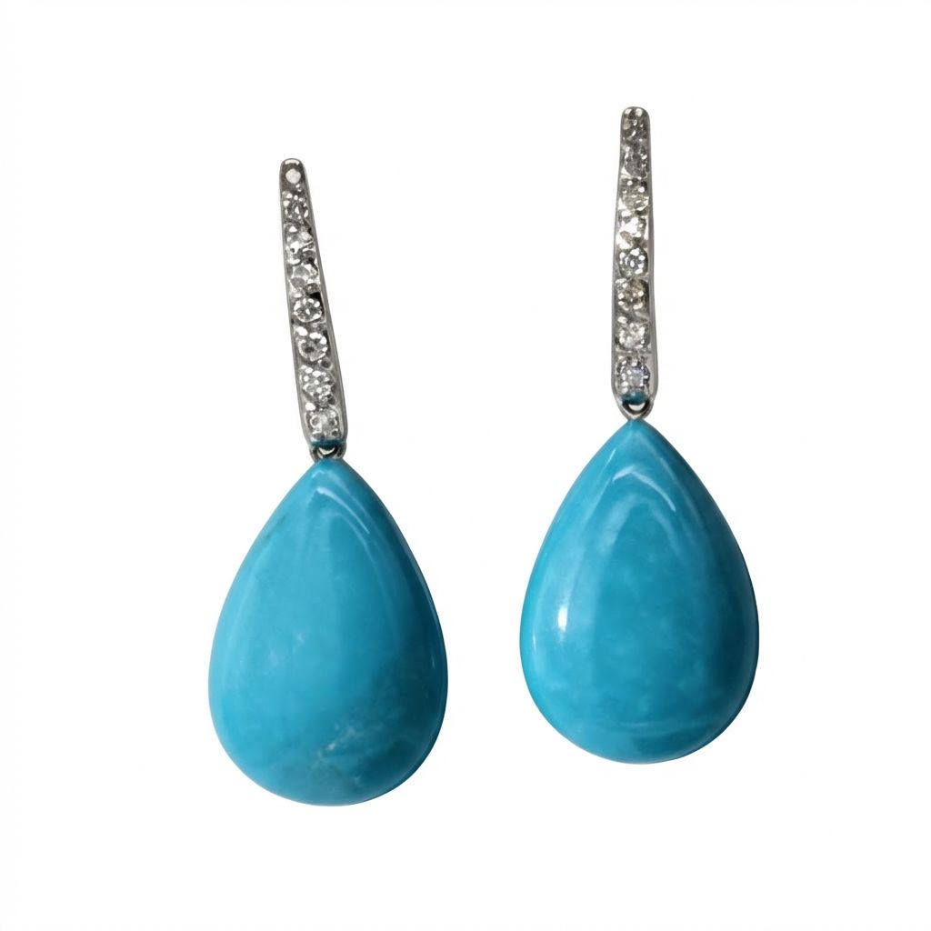 Art Deco 18K Gold Earrings with Diamonds 0.30 ct &amp; Turquoise