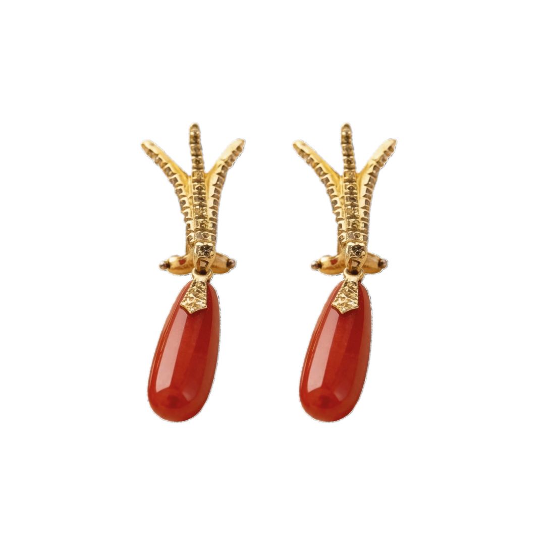Art Deco 18K Gold Earrings with Diamonds 0.50 ct &amp; Mediterranean Coral