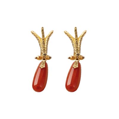 Art Deco 18K Gold Earrings with Diamonds 0.50 ct &amp; Mediterranean Coral