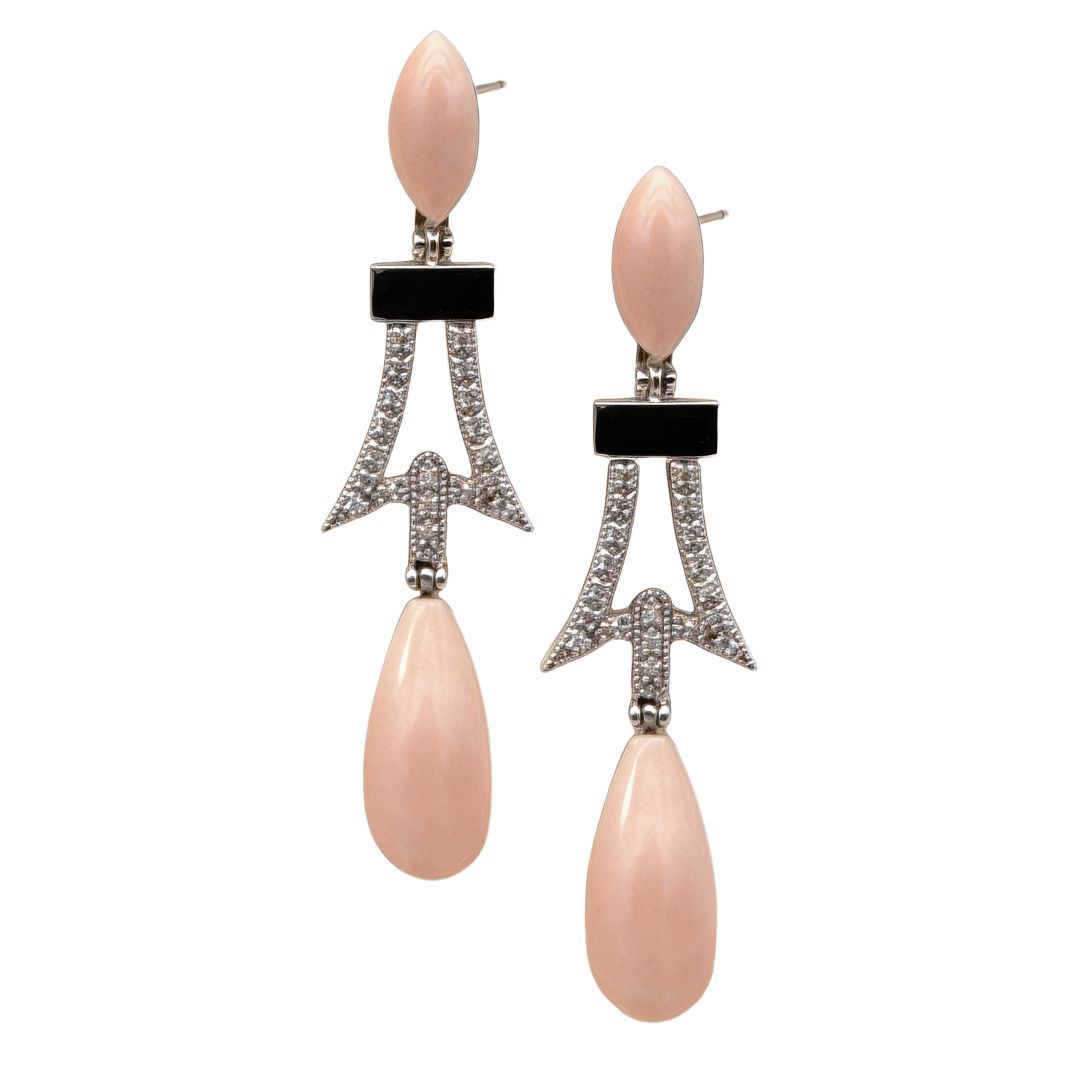 Art Deco 18K Gold Earrings with Diamonds 0.12 ct &amp; Australian South Sea Pearls