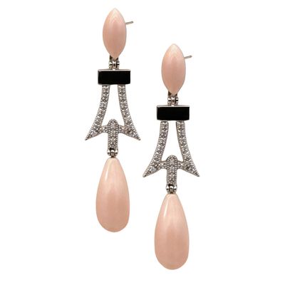 Art Deco 18K Gold Earrings with Diamonds 0.12 ct &amp; Australian South Sea Pearls