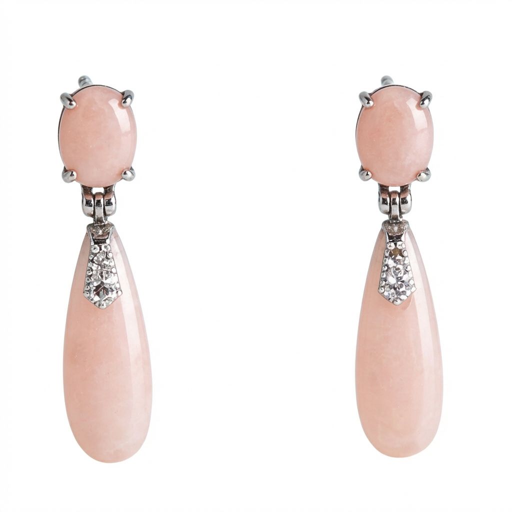 Art Deco 18K Gold Earrings with Diamonds &amp; Pink Coral
