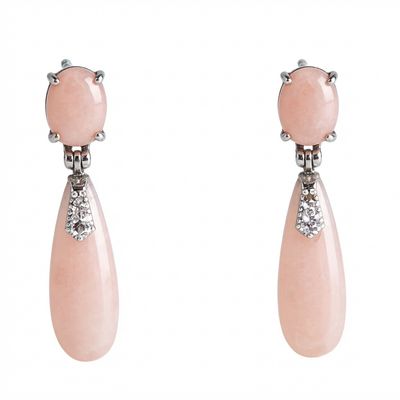 Art Deco 18K Gold Earrings with Diamonds &amp; Pink Coral