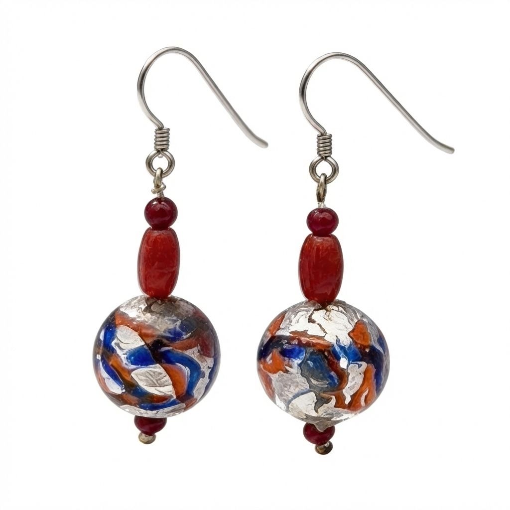 Vintage Earrings No. 9 in 925 Sterling Silver with Natural Stones - Italian Antique Collection