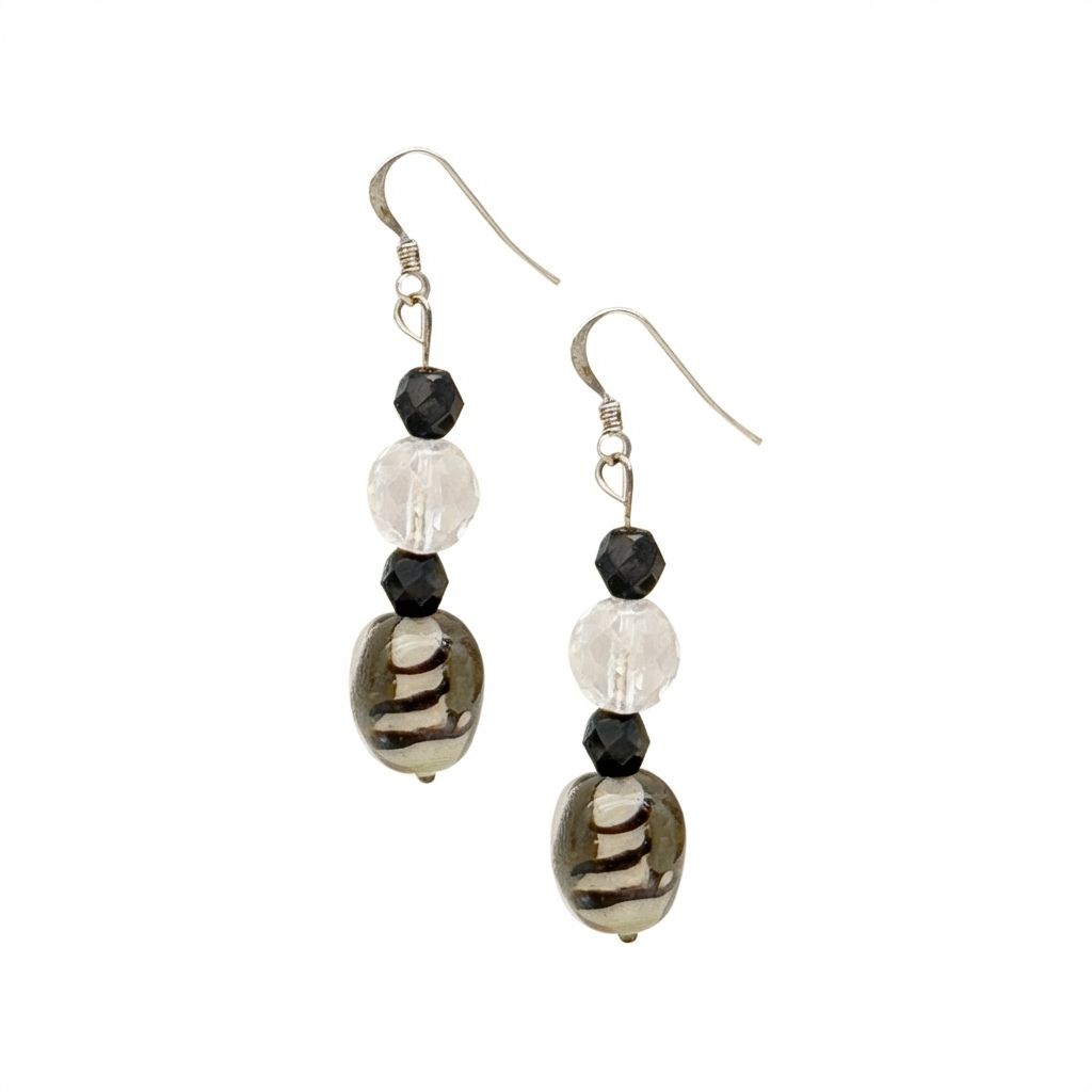 Vintage Earrings No. 12 in 925 Sterling Silver with Natural Stones - Italian Antique Collection