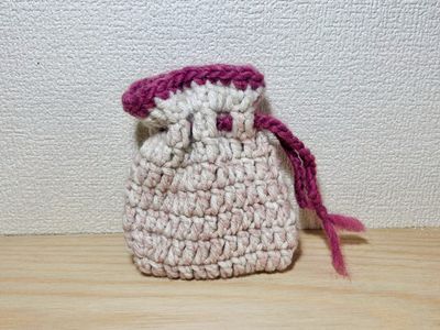 巾着ポーチ(白×ピンク)