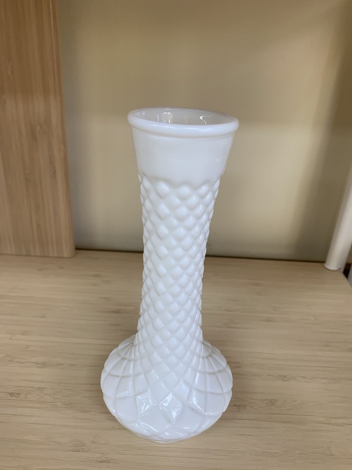 Glass. USA. White Milk Glass Diamond Vase