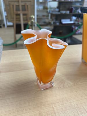 Glass. Italy. Orange Handkerchief Vase. Italian. 6.5"H