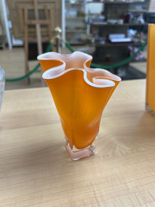Glass. Italy. Orange Handkerchief Vase. Italian. 6.5&quot;H
