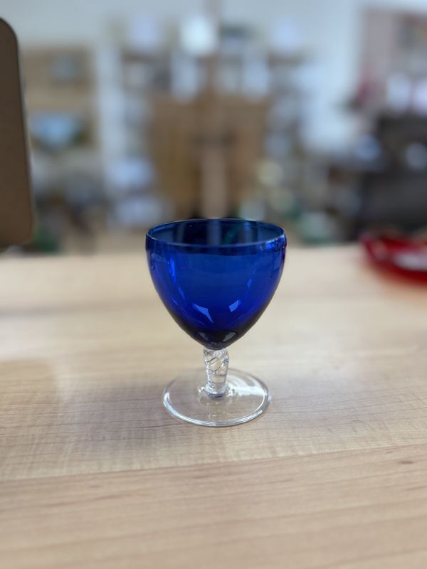 Glass. USA. Cordial w/Spiral Stem. Cobalt Blue. (Set of 5)