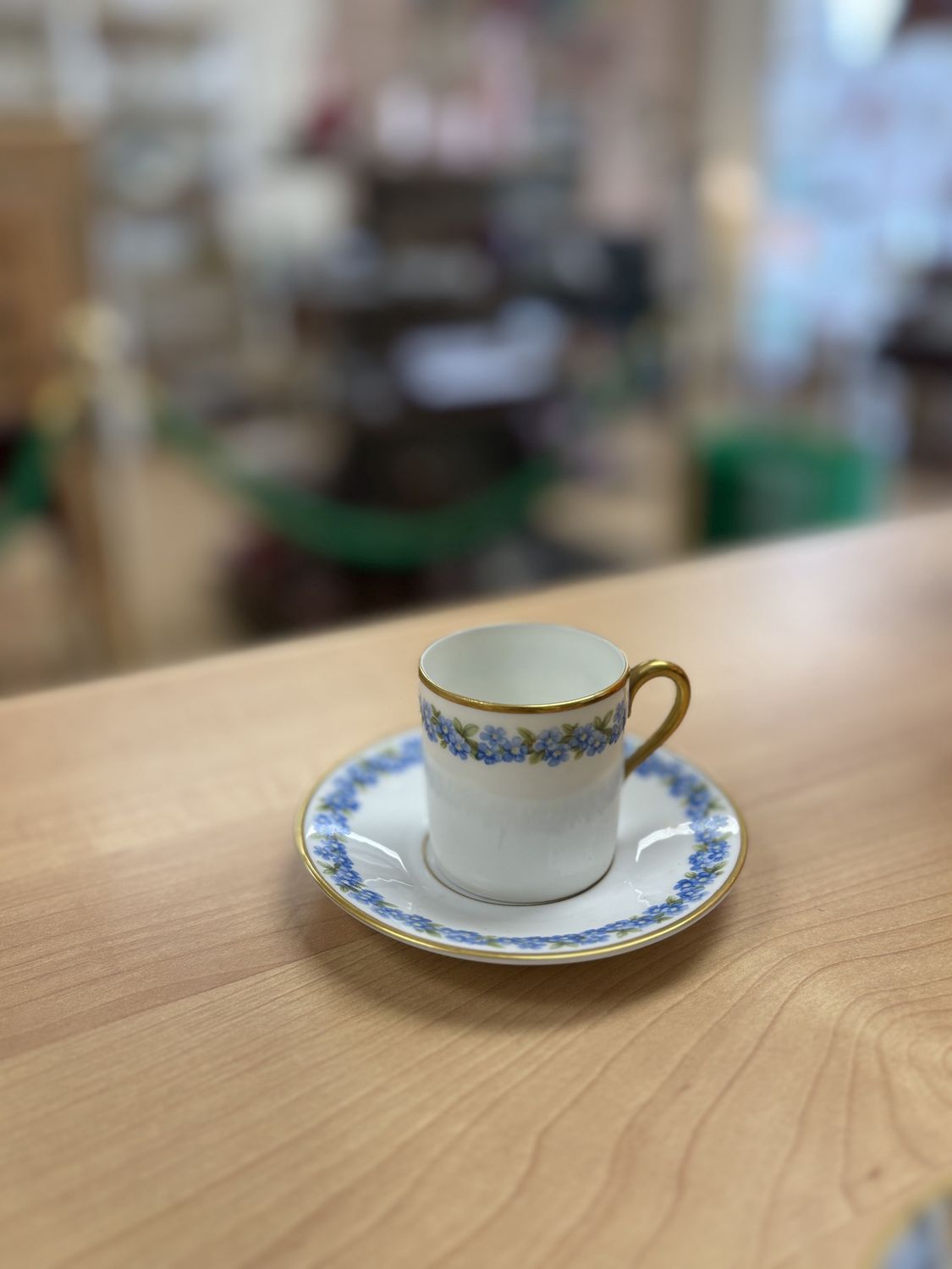 Porcelain. Germany. Rosenthal. Demitasse Cup &amp; Saucer. Blue Florals w/Gold Trim