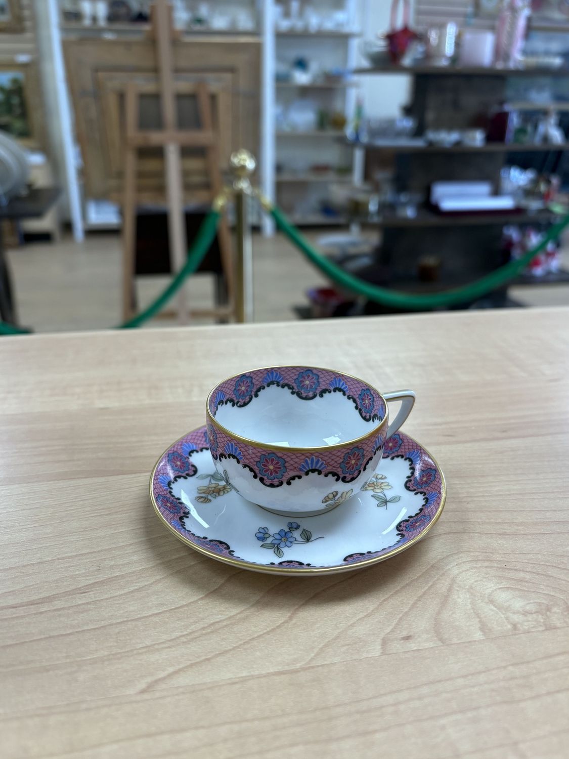 Porcelain. Germany. Rosenthal. Demitasse Cup &amp; Saucer. Pink &amp; Blue.