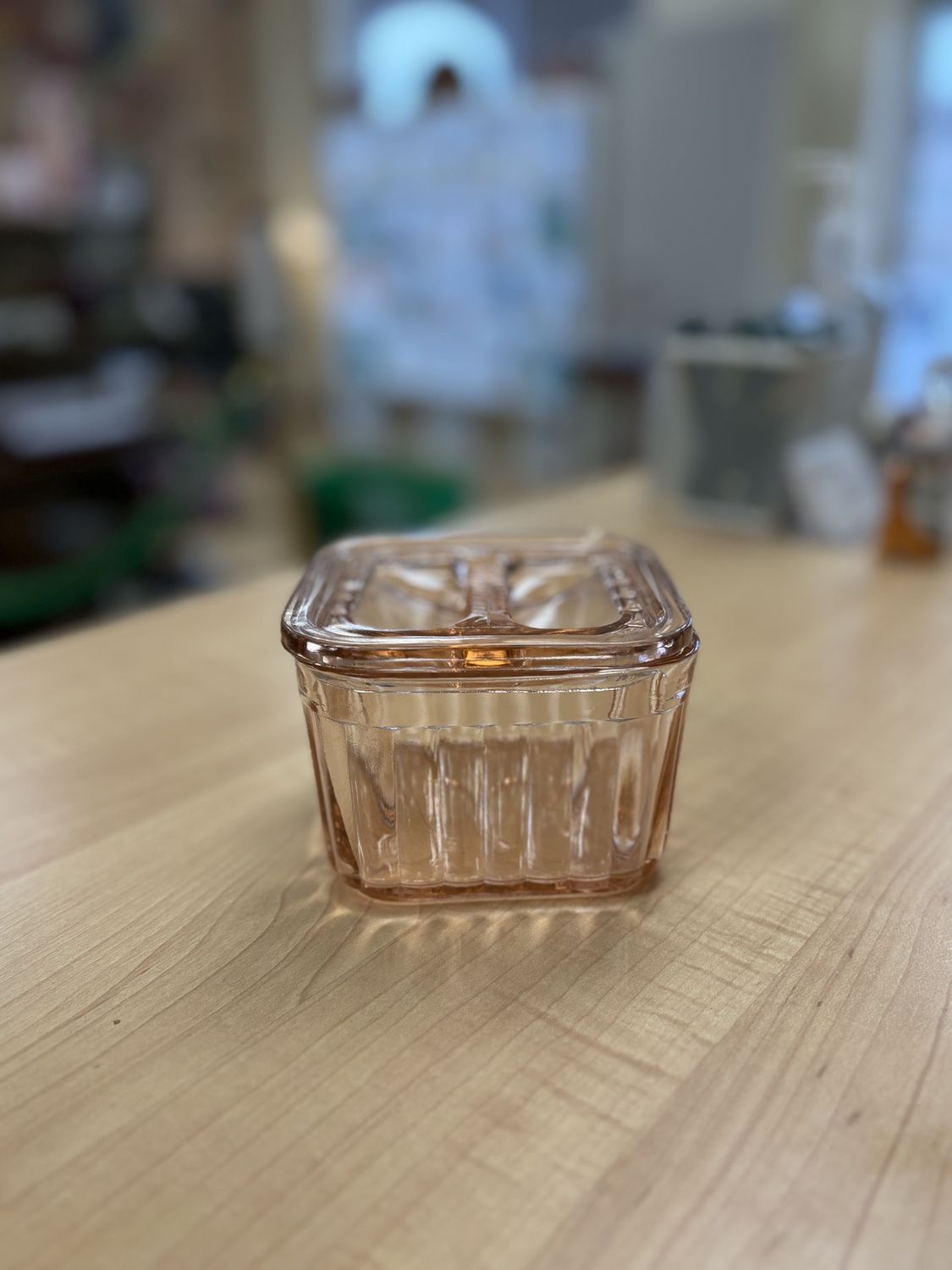 Glass. USA. Square Dish. 2 pc. With Lid. Depression. Pink.