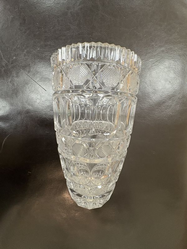 Crystal.  Germany. Vase with Crosshatch and Thumbprint Pattern. 8.5&quot;H