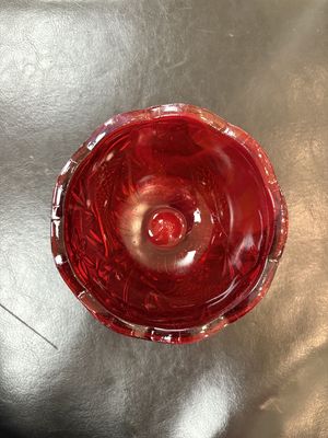 Glass. USA. Fenton. Candy Dish. Ruby Red with Fish and Floral Details.