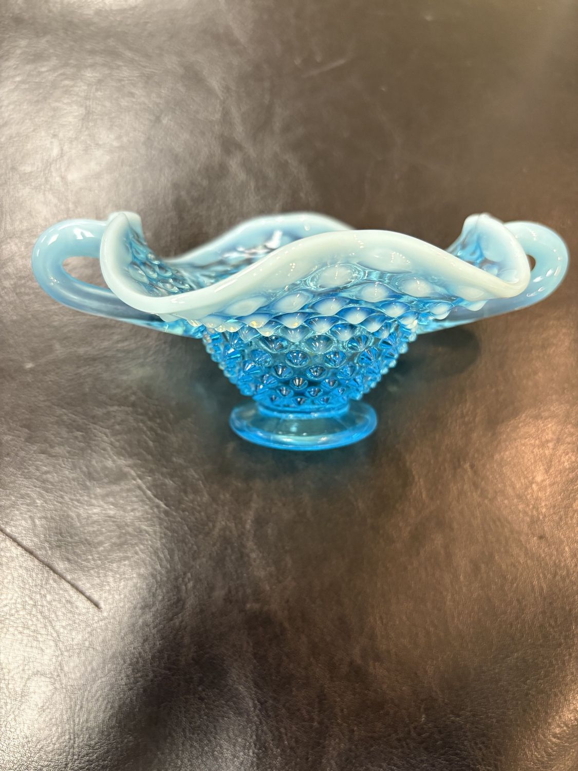 Glass. USA. Fenton. Aqua Blue with Two Handles.