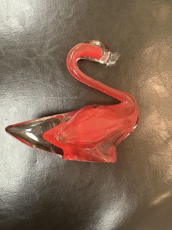Glass. Japan. Kreiss. Hand-Blown Swan. Red