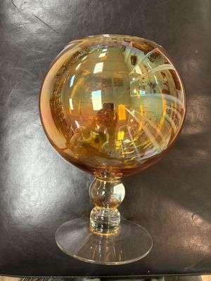 Glass. USA. Carnival Glass. Ball Vase. Marigold Body, Clear Stem &amp; Base. 11"H