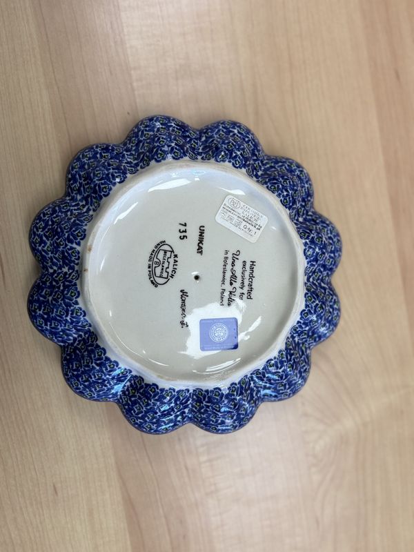 Polish Pottery. Poland. Egg Dish. Wild Hydrangea with Flowers.