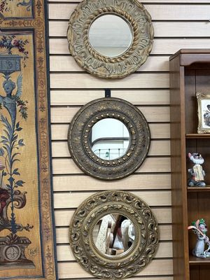 Decor. Mexico. Mirror. Round w/Gold Wood Frames. Set of 3.. ~15"W