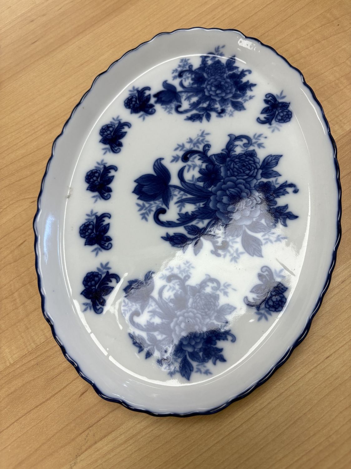 Ceramic. USA. Blue &amp; White Peonies Tea Tray. 9.25&quot;W