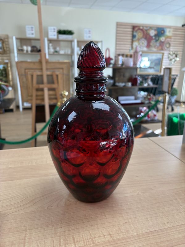 Glass. USA. Wheaton. Red Honeycomb Prism Glass Bottle. 10.75&quot;H