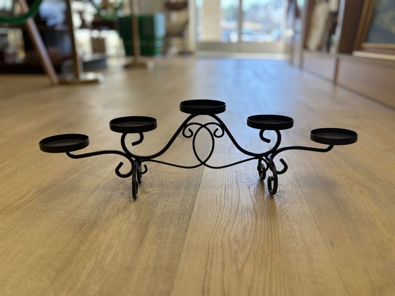 Home &amp; Bath. Horizontal 5-Candleholder. Bronze Metal w/Scroll Design. 22&#39;&#39;L