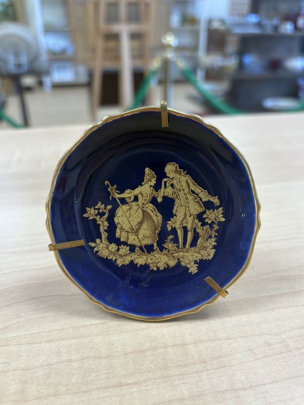Porcelain. France. Limoges. Miniature Plate. Cobalt Blue w/Gold Rim