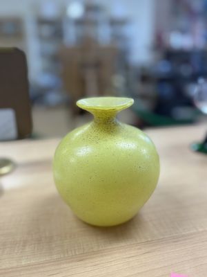 Glass. Spain. Handmade Yellow Vase from Mallorca Spain. 5"W x 5.5"H