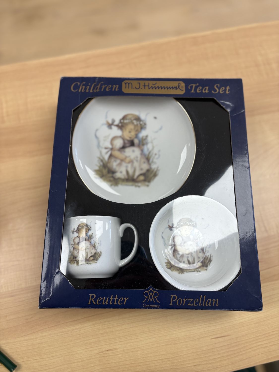 Porcelain. Germany. Hummel. Boxed Children Tea Set (plate, cup, and bowl)