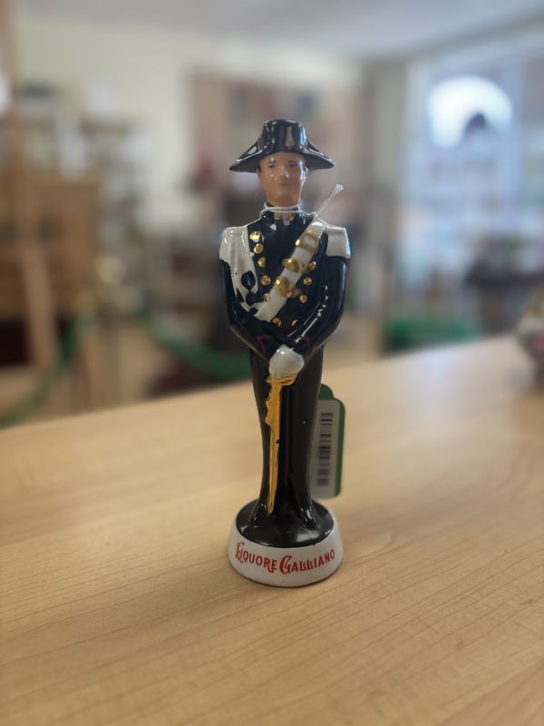 Ceramic. Italy. Coronetti. Vintage Soldier-shaped Galliano Liquor Bottle. 1960s. &lt;1/2 Pint (Empty). 7.63&quot;H