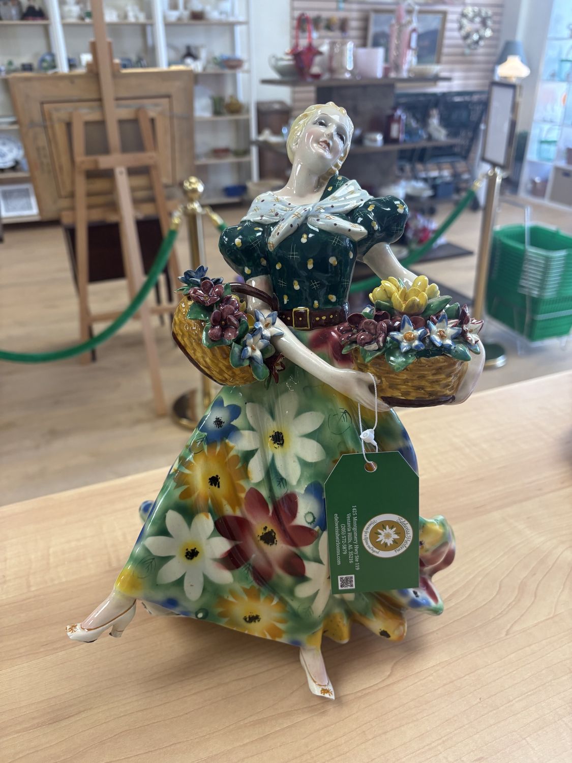 Figurine. Italy. Blonde Italian Woman Carrying 2 Flower Baskets. 13.5&quot;H