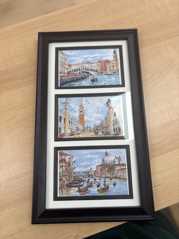 Artwork (Print). Italy. Black Triple Frame of Venice Landmarks