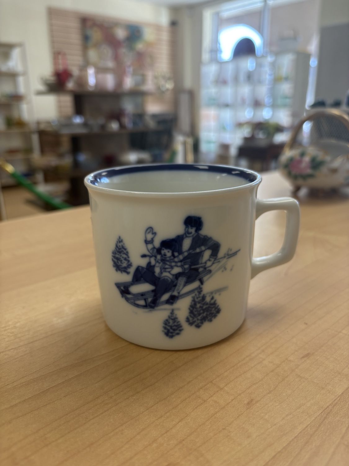 Porcelain. Norway. Porsgrund. Mug. Father and Son. Blue Details.