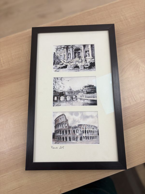 Artwork (Print). Italy. Black Triple Frame of Rome Landmarks