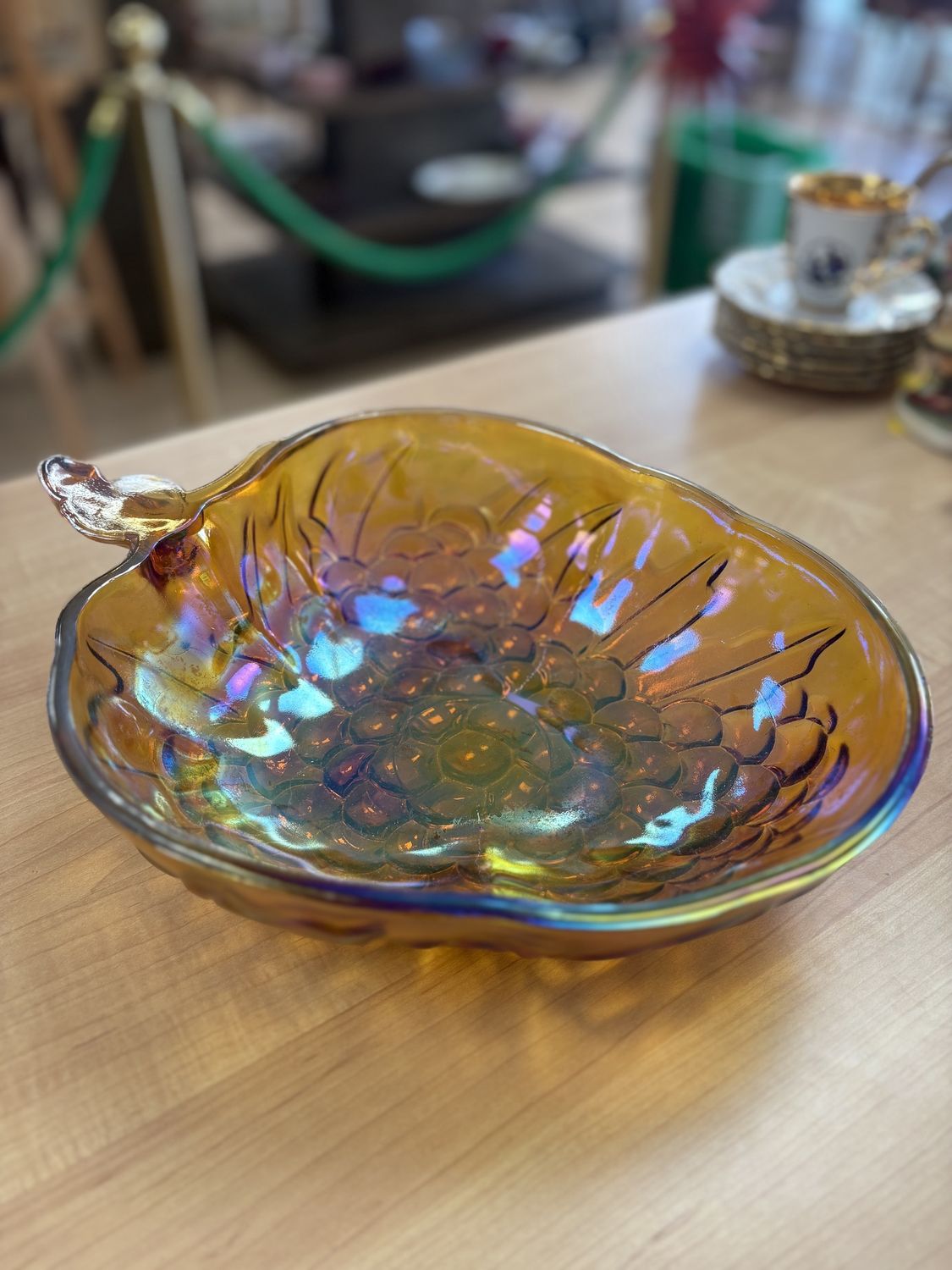 Glass. USA. Indiana Carnival Glass. Large Grape-shaped Bowl. 1960s. Amber. 11&quot;L